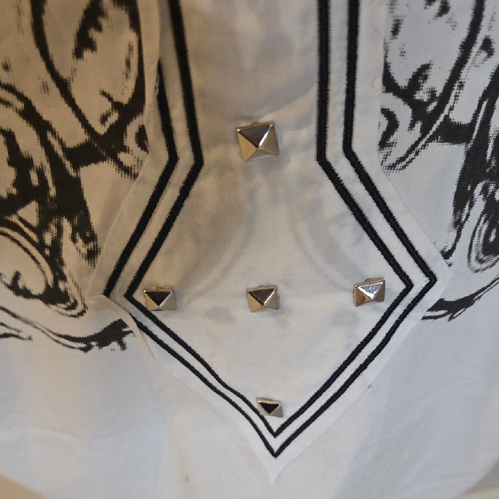 PAVI Men's White Shirt with Black Print/Embroidery/Studs Size Large NWT Western - Picture 8 of 11